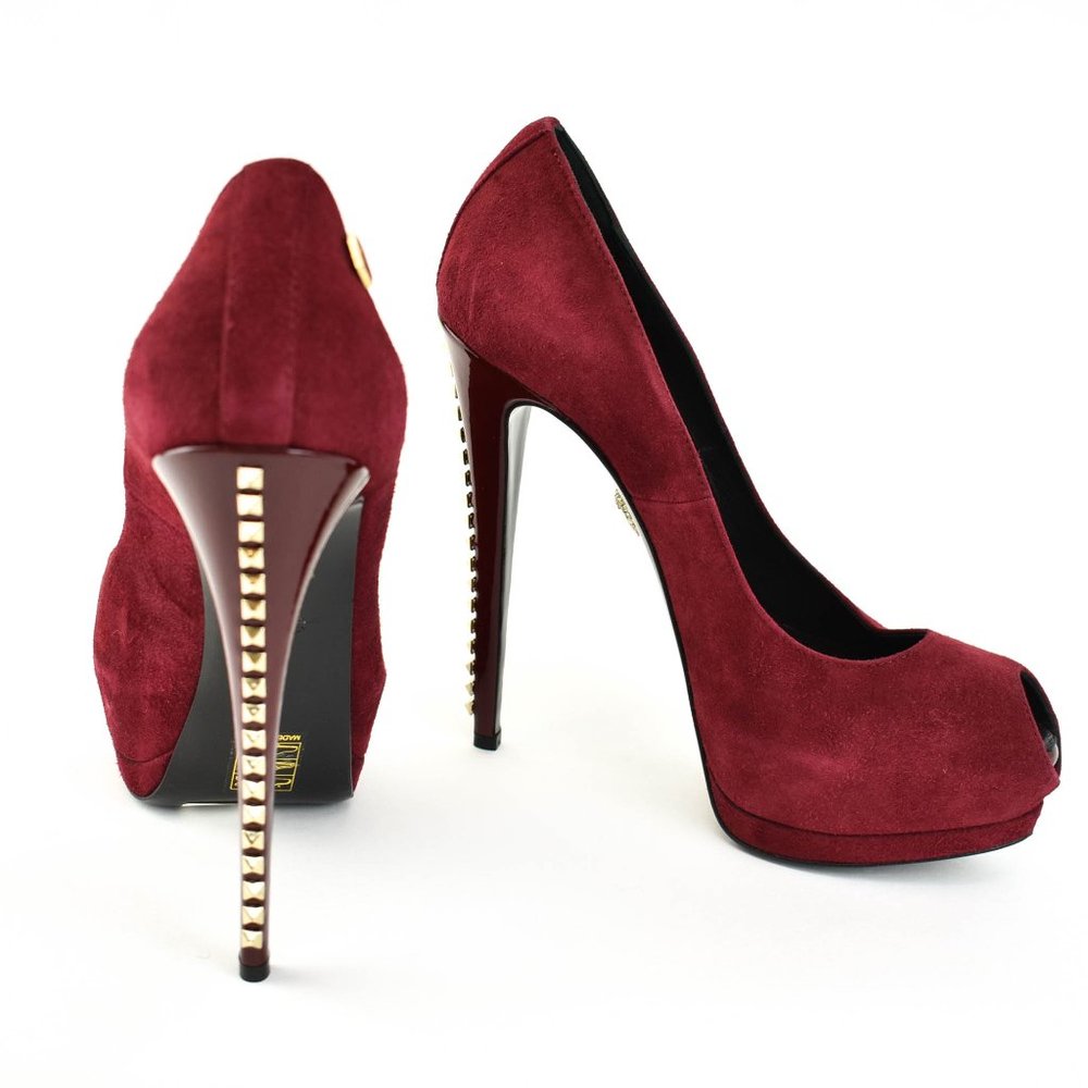 PHILIPP PLEIN Burgundy, Leather Pyramid Stud Heels